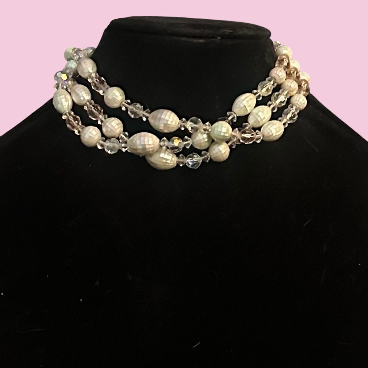 Vintage Vintage mosaic mother of pearl crystal bead choker necklace Size ONE SIZE - 2 Thumbnail