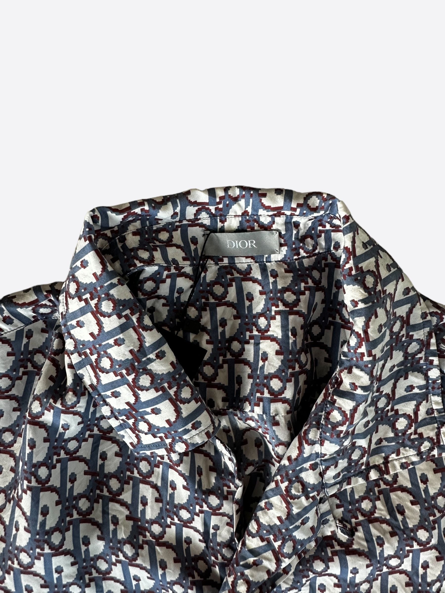 Dior Dior Blue & Red Pixel Oblique Silk Button Up Shirt Size US L / EU 52-54 / 3 - 3 Thumbnail