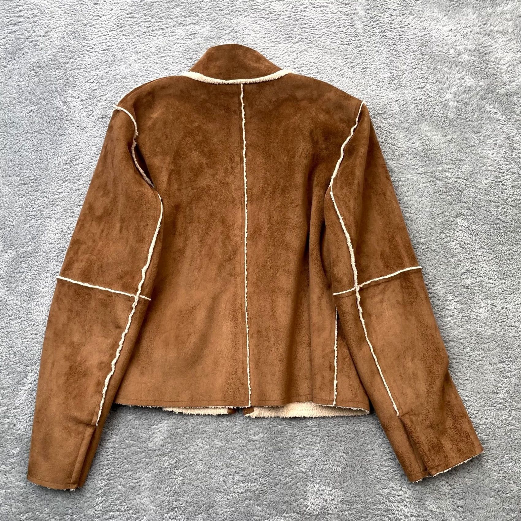 Vintage VINTAGE True Grit Jacket Womens Medium Brown Tumbled Faux Suede Coat Mock Neck Full Zip Mens? Size M / US 6-8 / IT 42-44 - 6 Thumbnail
