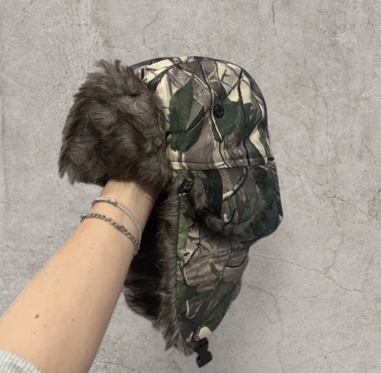 Other Russian Ushanka fluffy winter hat in cream camo. One size Size ONE SIZE - 2 Thumbnail