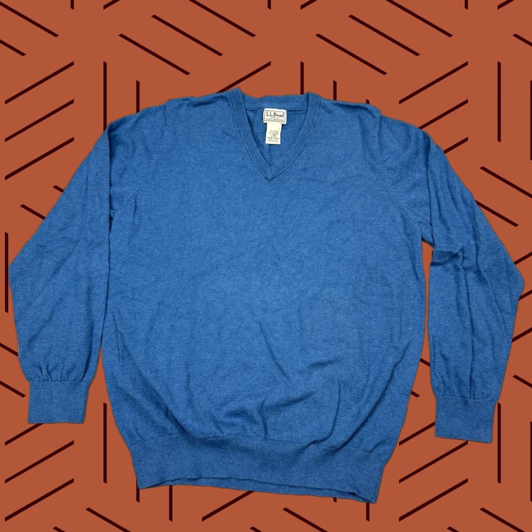Vintage VINTAGE LL BEAN Mens Blue Cotton Cashmere V-Neck Pullover Knit Sweater Adult Large Regular Size Size US L / EU 52-54 / 3 - 1 Thumbnail