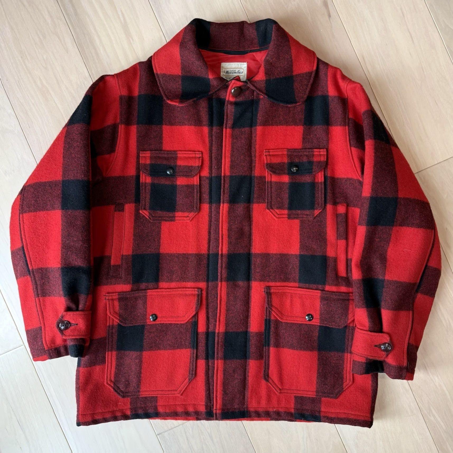 Vintage VINTAGE Montgomery Ward Wool Coat Buffalo Plaid Wool 44 Red Black USA Western Overcoat Men Size US S / EU 44-46 / 1 - 2 Thumbnail