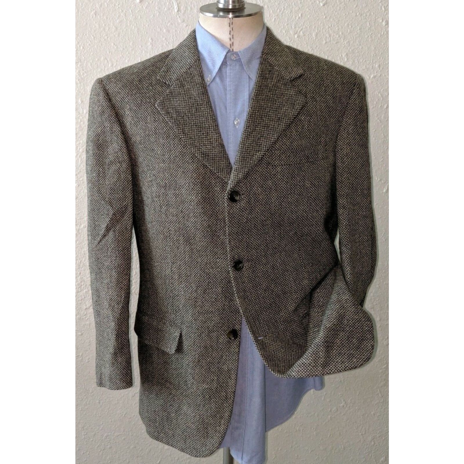 Vintage VINTAGE Today's Man Sport Coat Jacket 40R Wool Tweed Chevron Notch Lapel Three-Button Single-Breasted Brown Men's Blazer Coat Size 40R - 3 Thumbnail