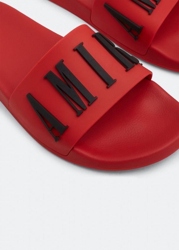Amiri o1gr1nt0824 Logo Pool Slides in Red & Black Size US 13 / EU 46 - 2 Thumbnail