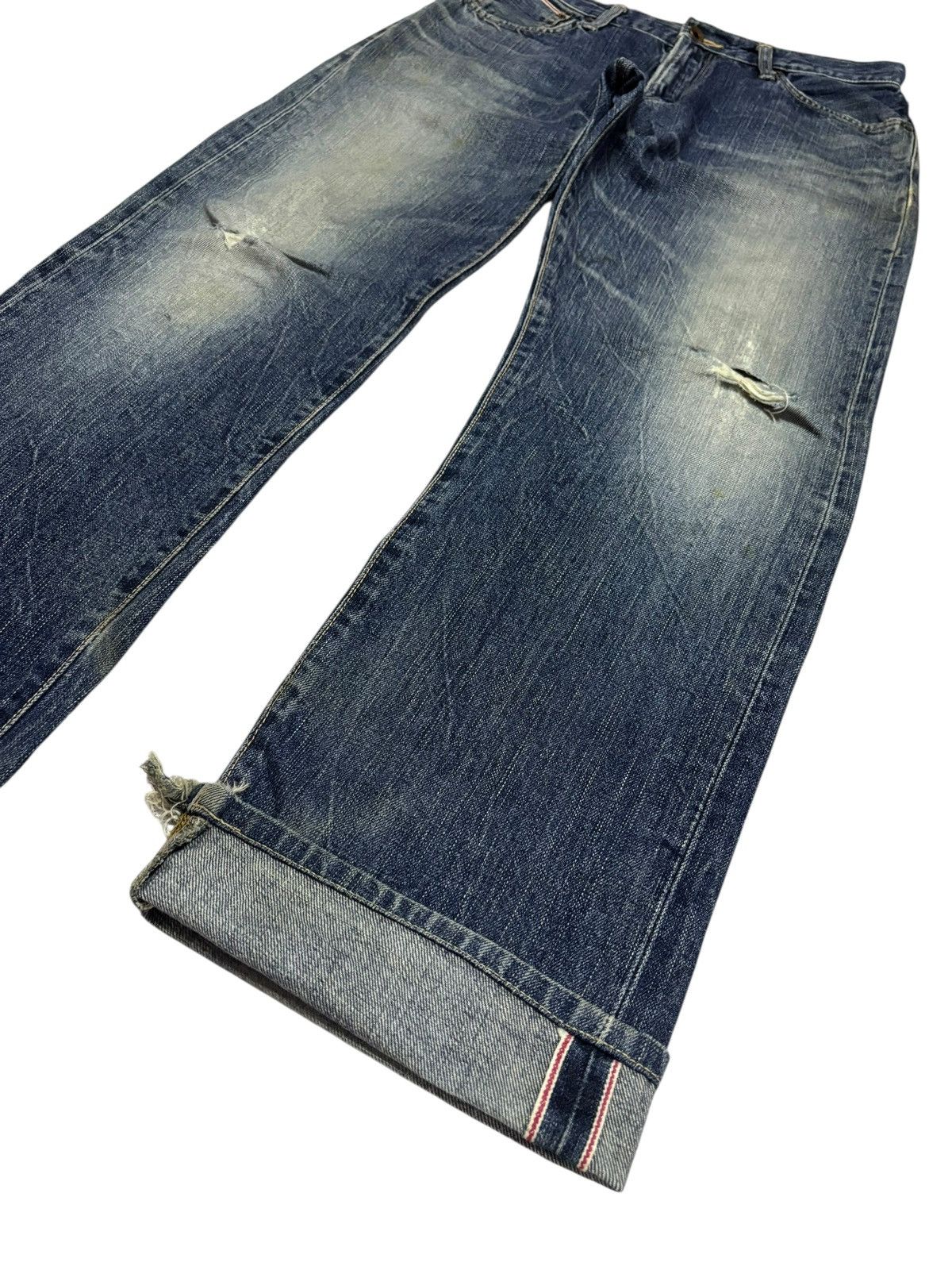 Edwin Vtg 90s Edwin Japan 505 Selvedge Distressed Jeans Size US 30 / EU 46 - 4 Thumbnail