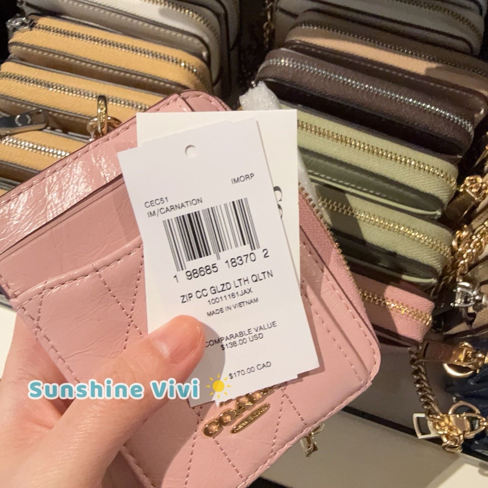Coach NWT Coach Zip Card Case Quilting CEC51 leather Carnation Size ONE SIZE - 5 Thumbnail