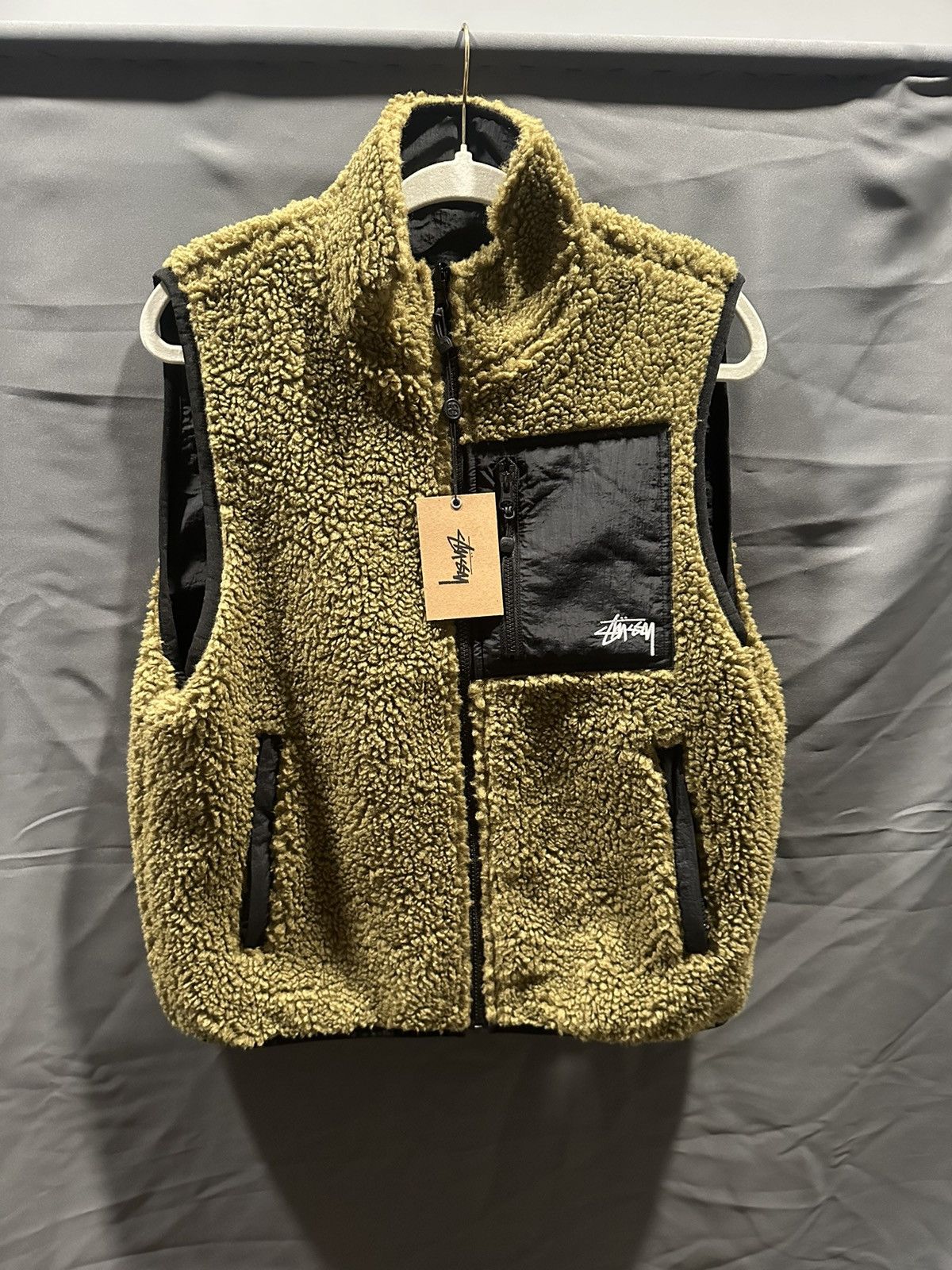 image of Stussy Reversible Vest S in Black/Olive, Men's (Size Small)