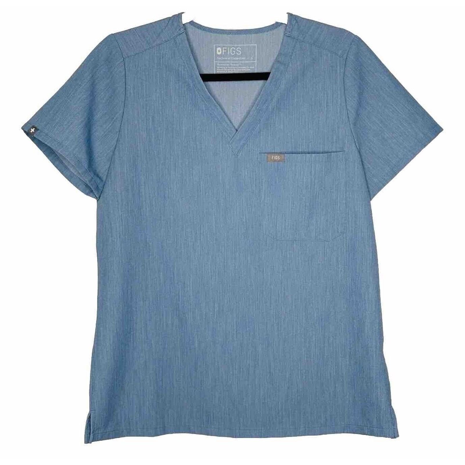 Other Figs Denim Blue Catarina VNeck Split Hem Short Sleeve Top S Size S / US 4 / IT 40 - 1 Thumbnail