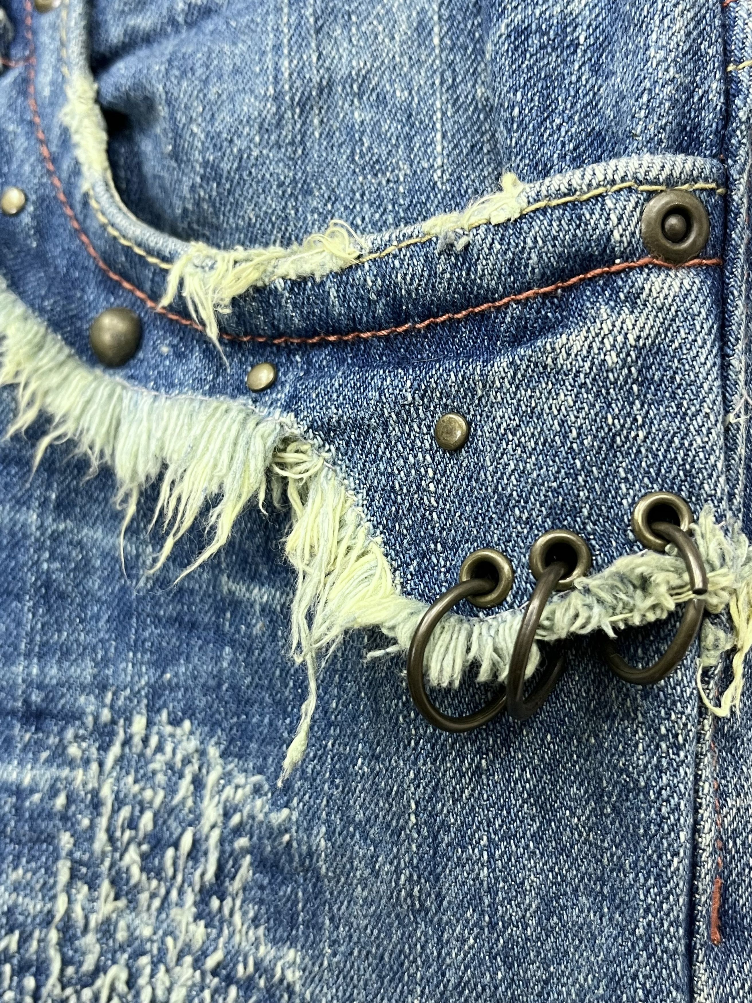 Grunt Style 🔥Grunge Studded Frayed Spliced Piercing Ripped Denim Shorts Size US 32 / EU 48 - 12 Thumbnail