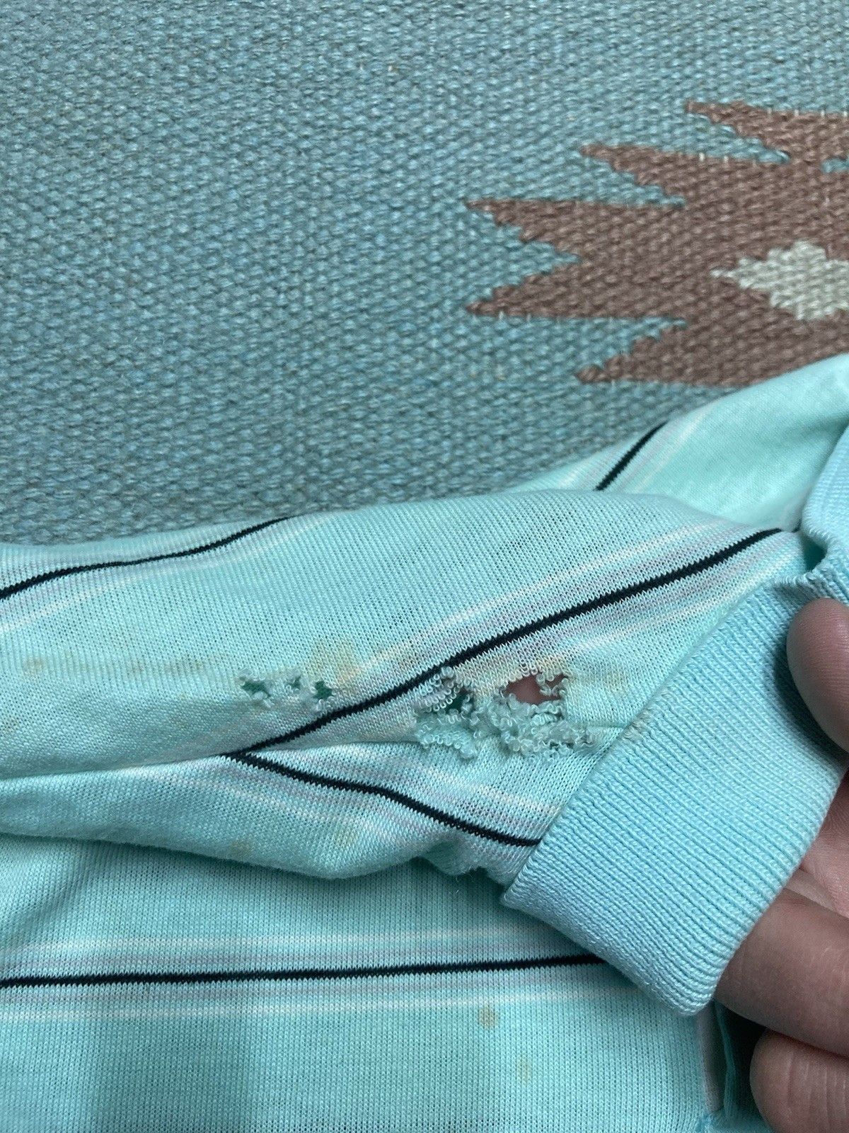 Vintage Vtg 70s 80 polo shirt tiffany blue striped distressed medium Size US M / EU 48-50 / 2 - 5 Thumbnail