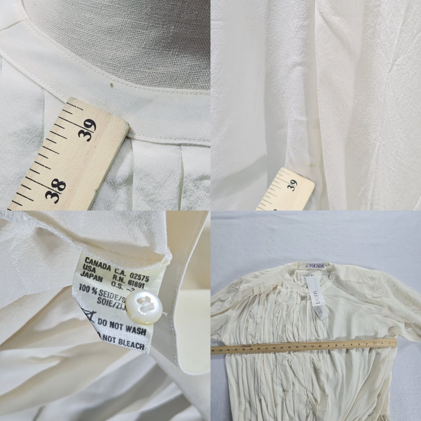 Escada VINTAGE Escada Silk Blouse Long Sleeve Ivory Pleated NWT Shoulder Pad Size 38 Women's Blouse Size XS / US 0-2 / IT 36-38 - 9 Thumbnail