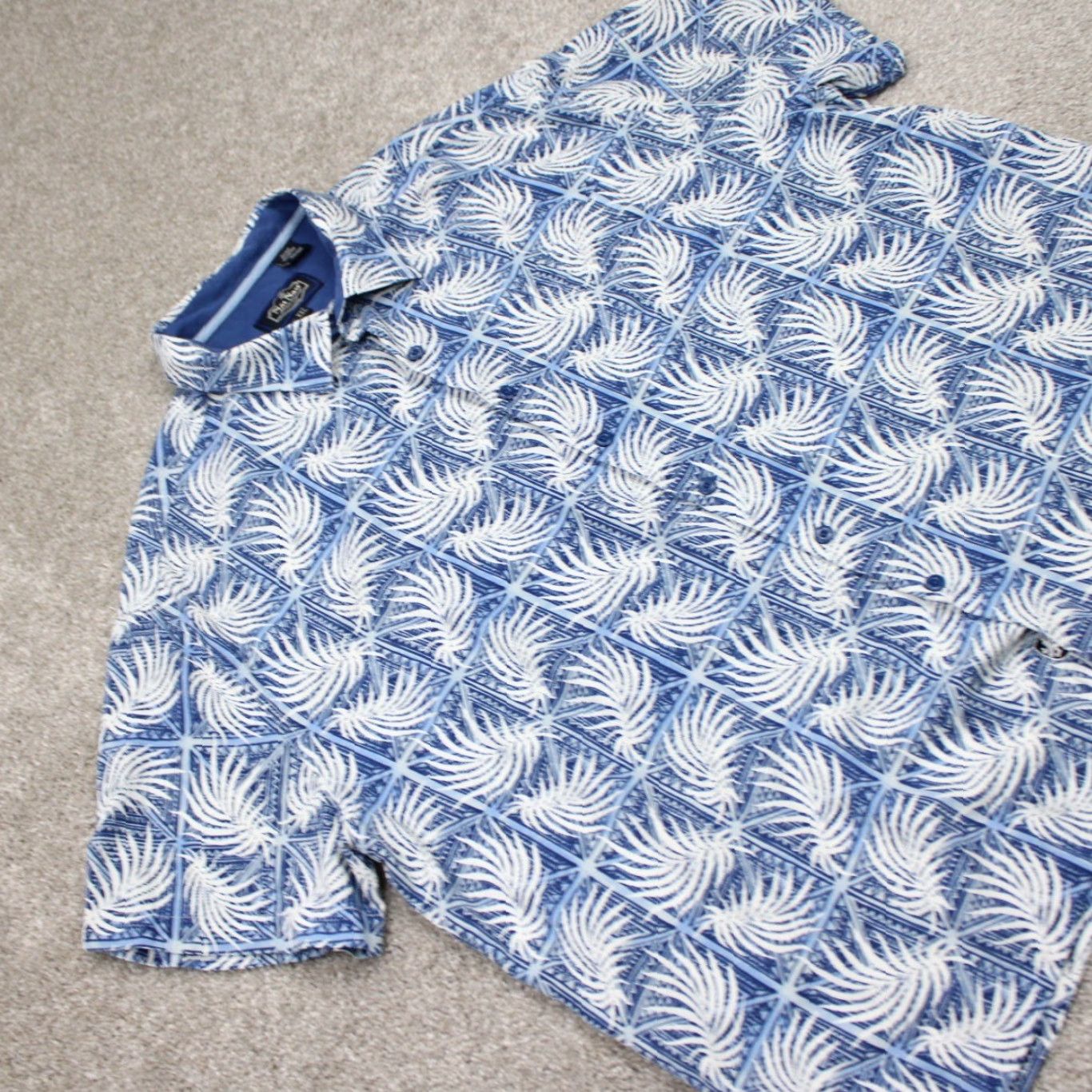 Nat Nast Nat Nast Shirt Mens 2XL Floral Silk/Cotton Short Sleeve Button Up Blue/White Size US XXL / EU 58 / 5 - 6 Thumbnail