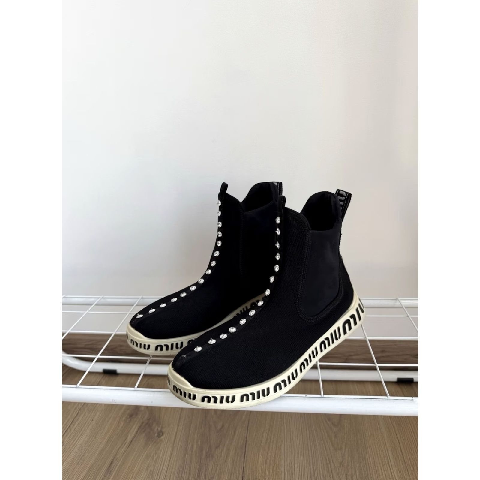 Miu Miu VINTAGE Miu Miu High Top Sneakers Knit Black Shoes 39 US 8.5 Woman Shadow Logo Retro City Avant Garde Size M / US 6-8 / IT 42-44 - 2 Thumbnail