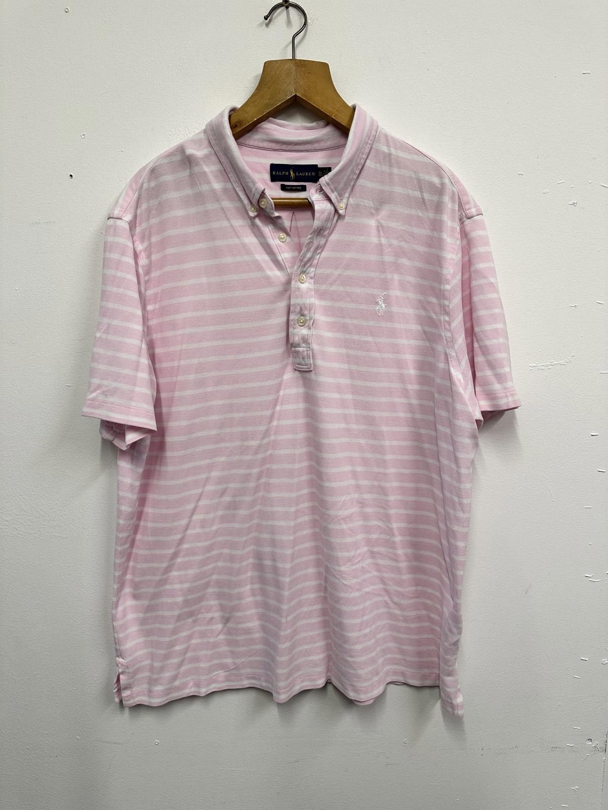 Polo Ralph Lauren Ralph Lauren Pink and White Striped Knit Oxford Polo Shirt - Size US XXL / EU 58 / 5 - 1 Thumbnail