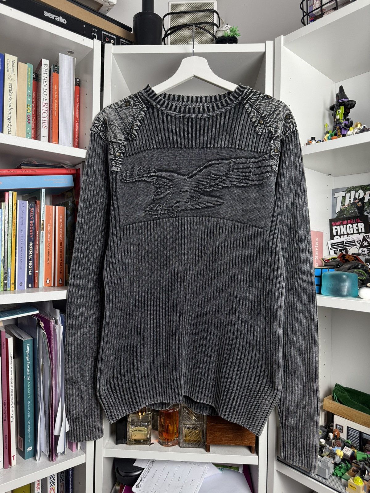 Vintage y2k grey eagle ribbed sweater XL opium archive drain