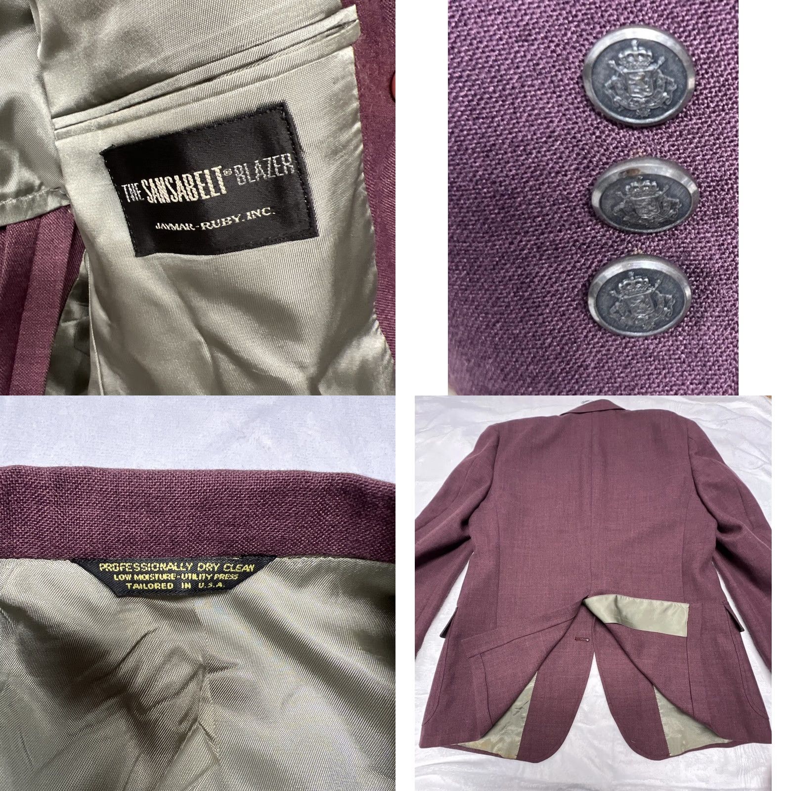 Vintage VINTAGE Jamal Ruby “The Sincerely” Wool Blend Blazer Men’s L Burgundy Cotton Blend Solid Single-Vented 46 Chest Jaymar Blazer Mens Size 42R - 8 Thumbnail