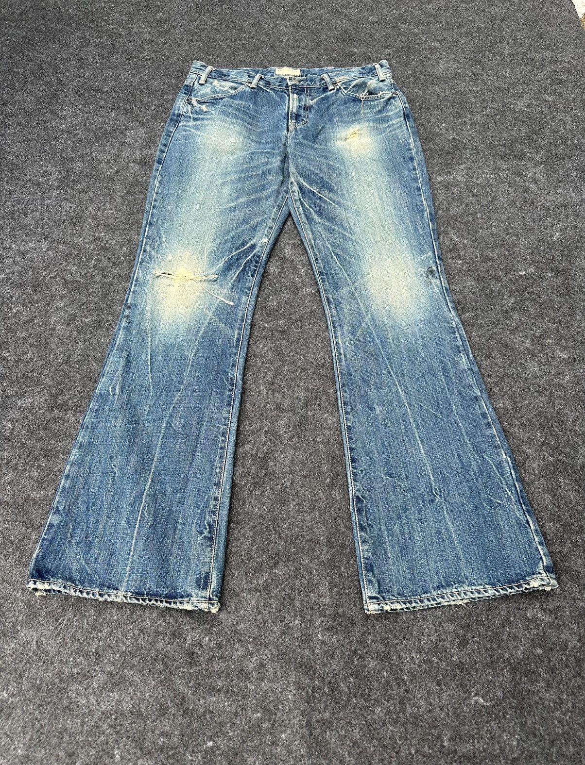 Warehouse 🔥 Vintage Spell Bound Japan Flare Distressed Denim D26 Size US 34 / EU 50 - 2 Thumbnail