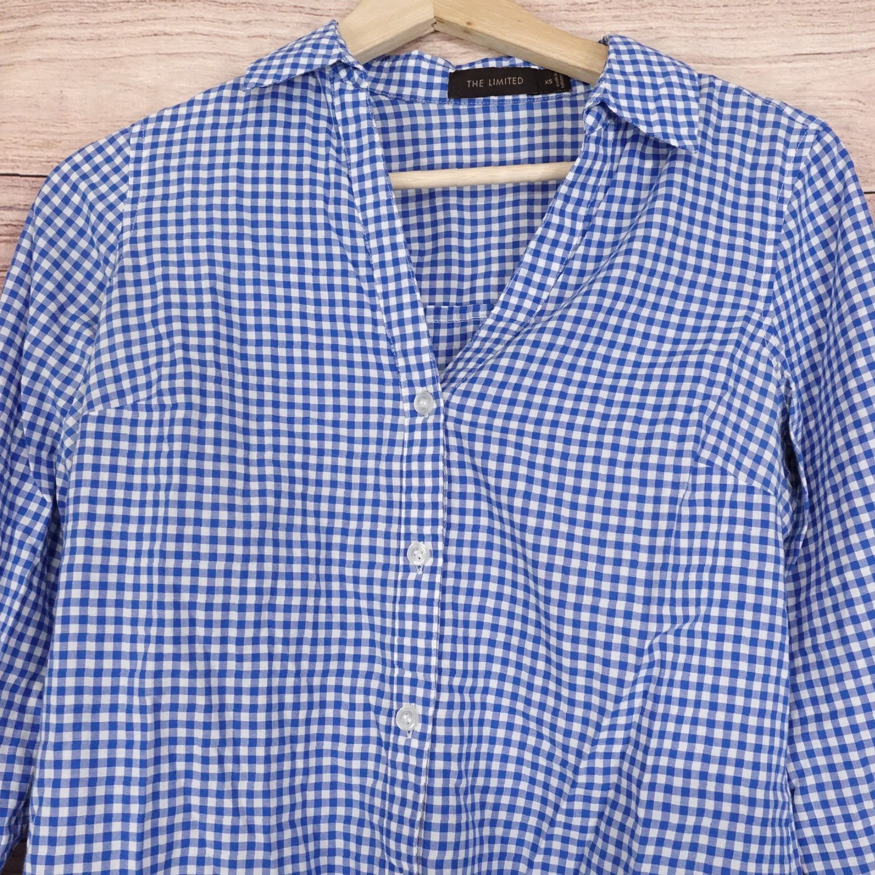 Vintage THE LIMITED Blue Gingham Check Button-Up Shirt Womens XS Long Sleeve Casual Size XS / US 0-2 / IT 36-38 - 2 Thumbnail