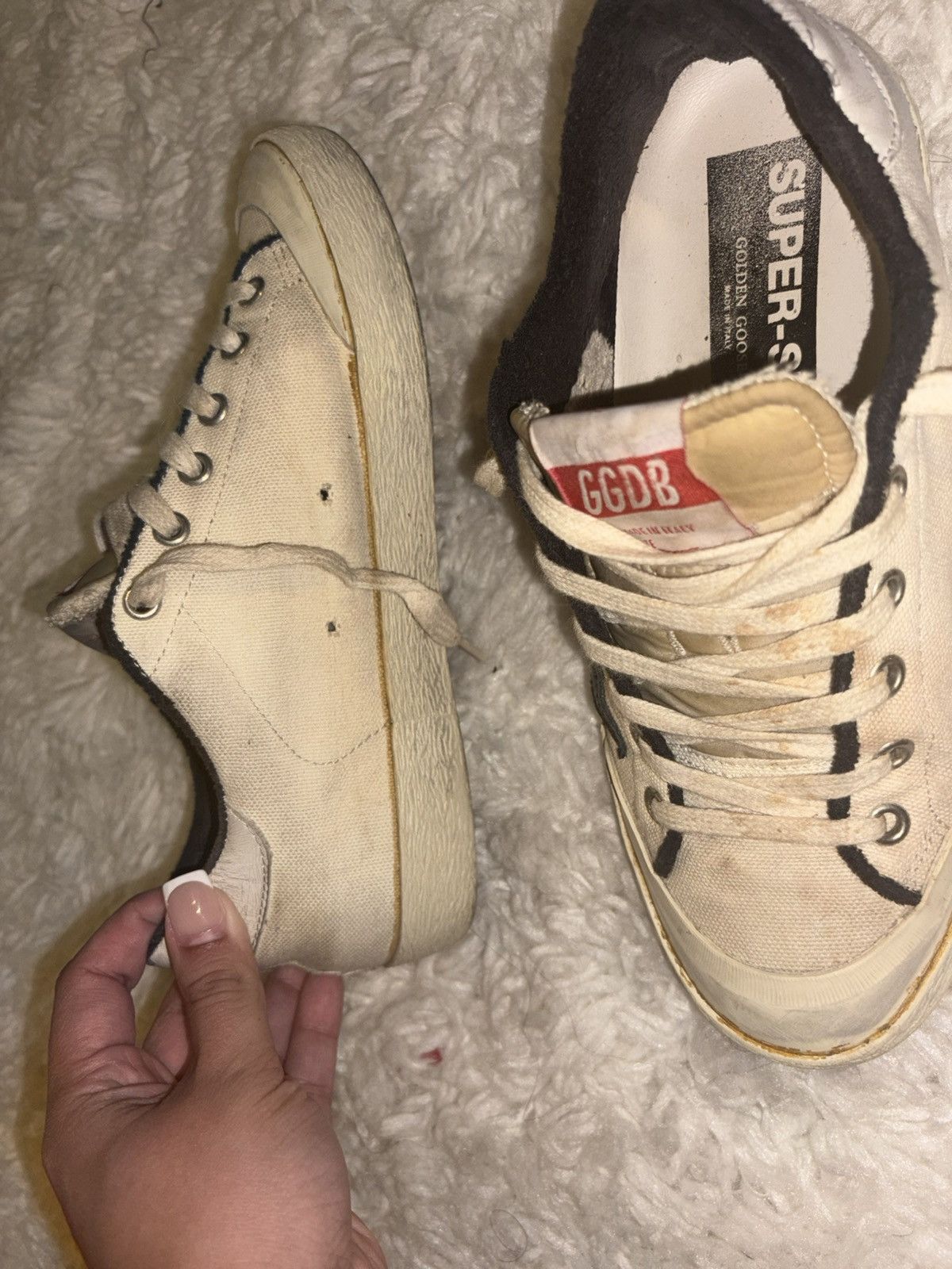 Golden Goose Golden Goose Cream and Black Super-Star Sneakers Size US 7 / IT 37 - 5 Thumbnail