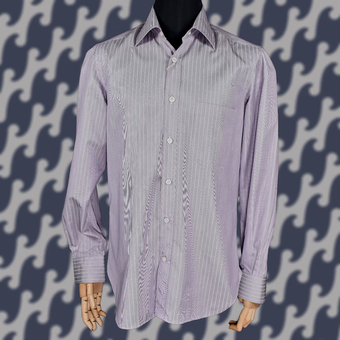 Kiton Kiton Dress Shirt Striped Cotton Long Sleeve 16/41 Lily White 16/41 Mens Classic Shirt Size 42R - 1 Thumbnail