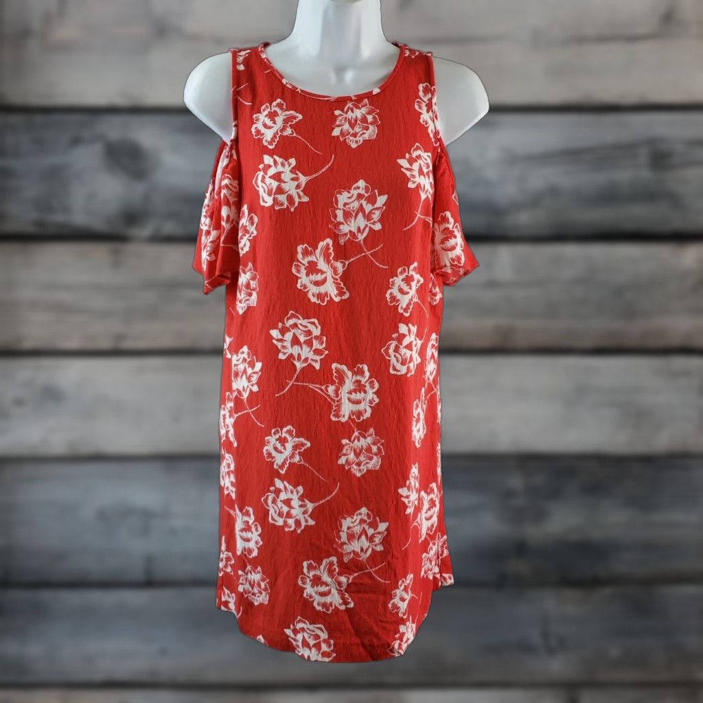 Loft VINTAGE? No — Ann Taylor LOFT Womens Dress 00 Red Floral Cold Shoulder Short Sleeve Dress Size 24" / US 00 / IT 34 - 1 Thumbnail