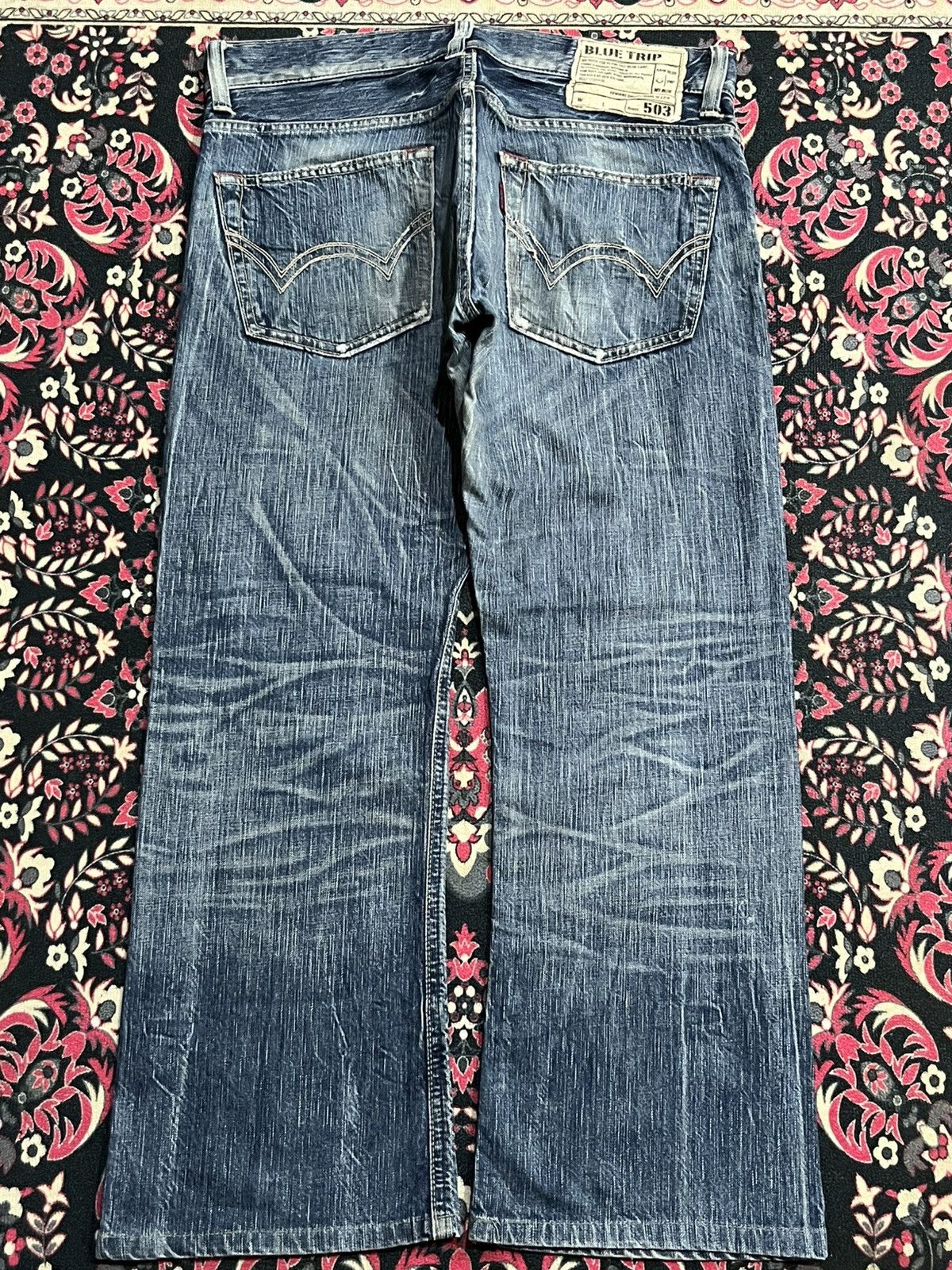 Edwin Edwin 503 Blue Trip Blue Faded Washed Ripped Flare Jeans Size US 32 / EU 48 - 2 Thumbnail