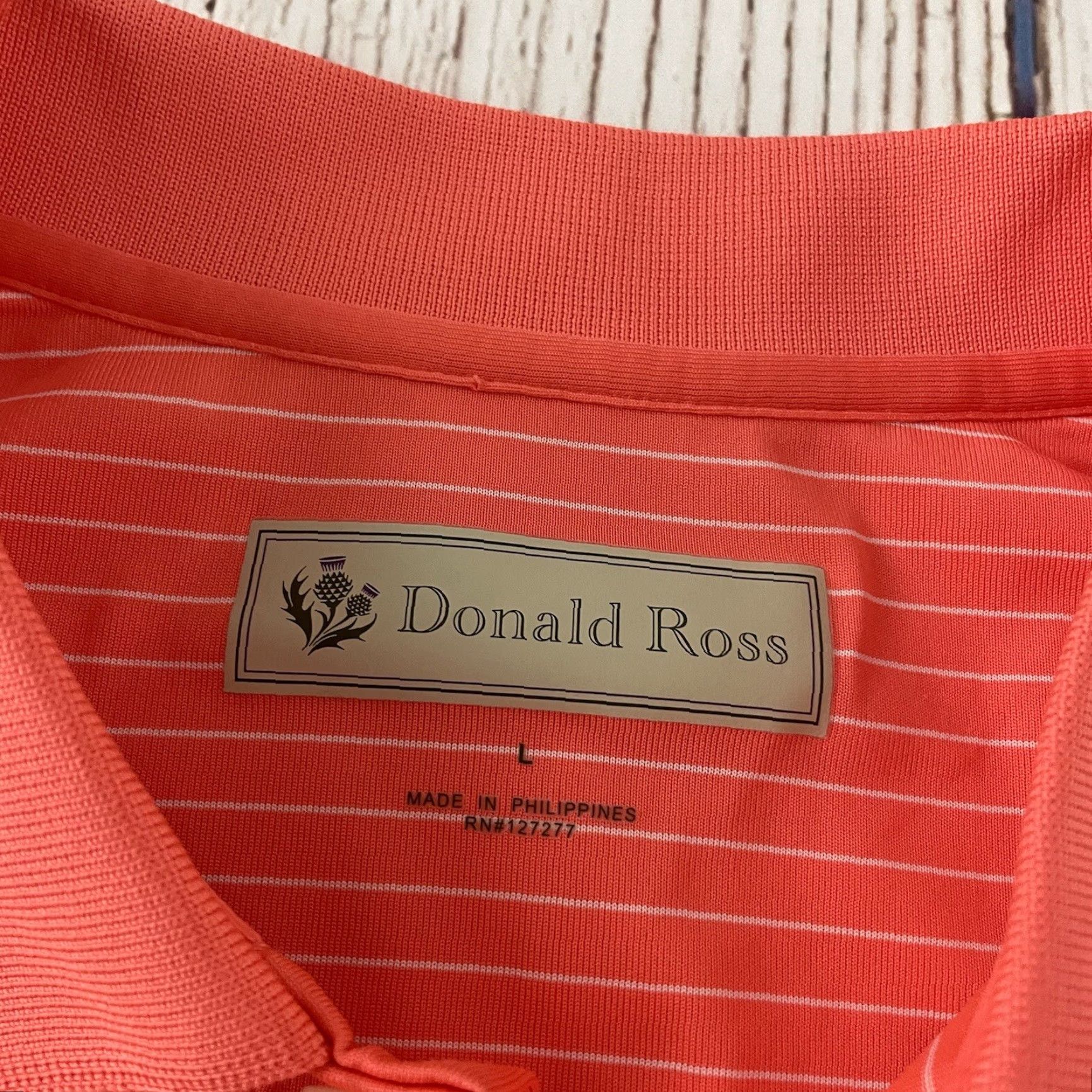 Vintage Donald Ross Stripe Short Sleeve Button Front Golf Polo Shirt Men Large Orange - Mens - Striped Button-Up Polo Size US L / EU 52-54 / 3 - 2 Thumbnail
