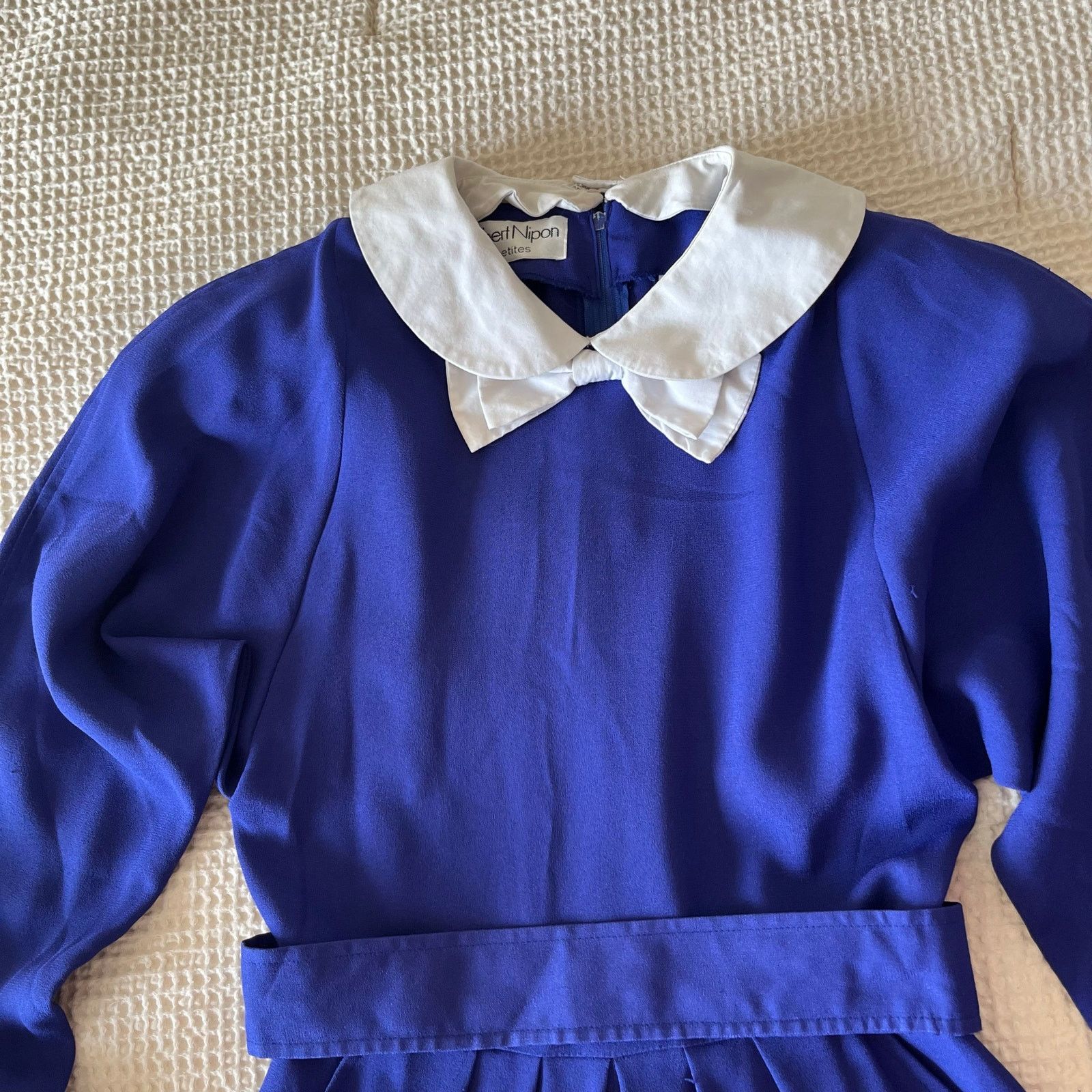 Albert Nipon 80s Designer Albert Nipon Blue Midi Dress w/ White Collar Size S / US 4 / IT 40 - 2 Thumbnail