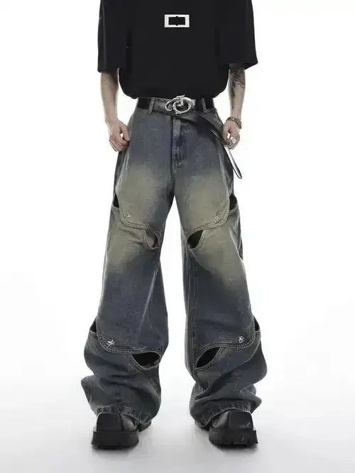 Hollow Out Wide Leg Jeans