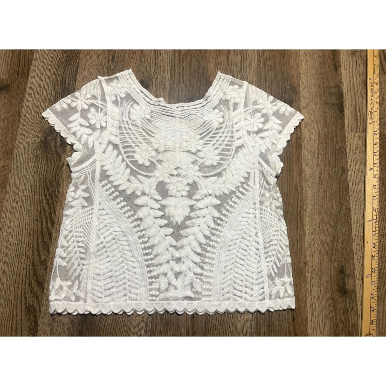 Express Express Shirt Women's XS White Floral Lace Lightweight Size XS / US 0-2 / IT 36-38 - 2 Thumbnail