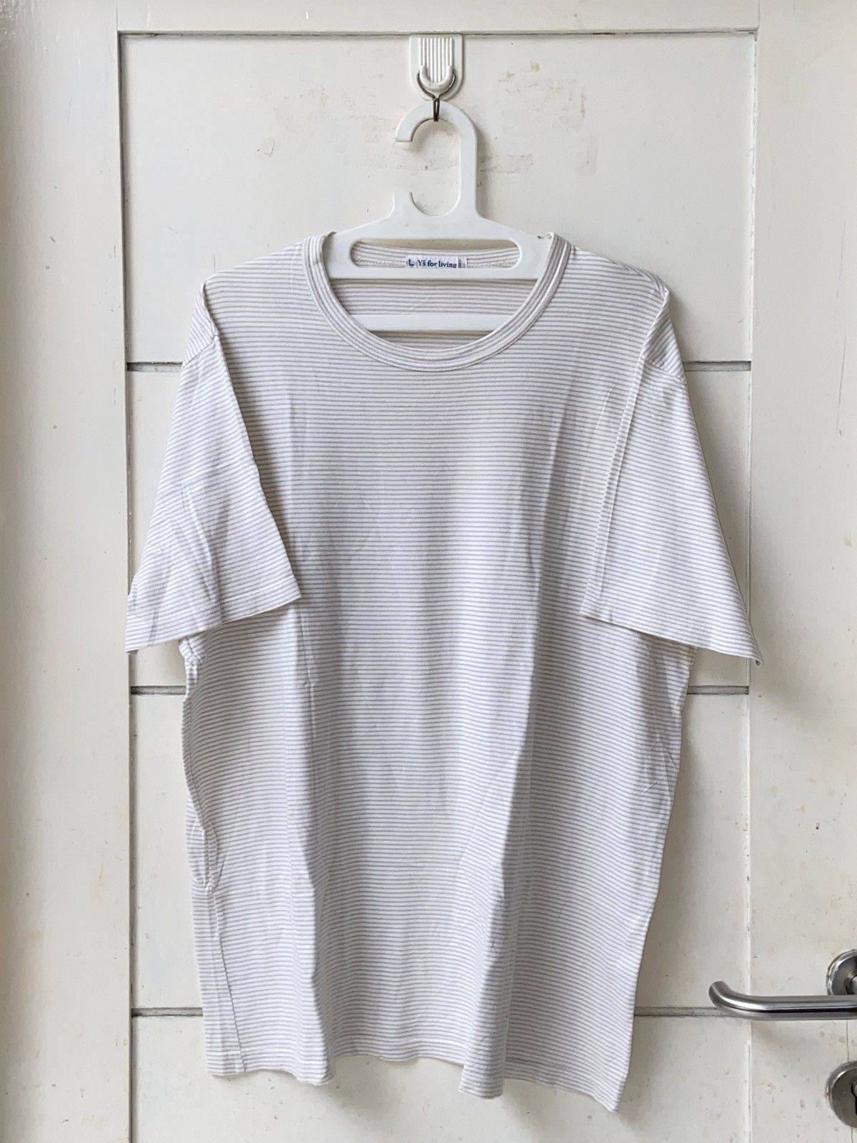 image of Yohji Yamamoto x YS Y’S For Living White Striped T-Shirt, Men's (Size XL)