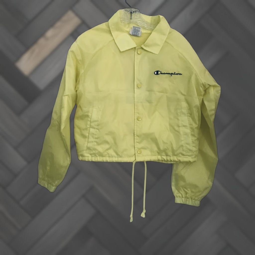 Champion Champion Womens Jacket Long Sleeve Crop Logo Sleeve Size: S Yellow Windbreaker Regular Size S / US 4 / IT 40 - 1 Thumbnail