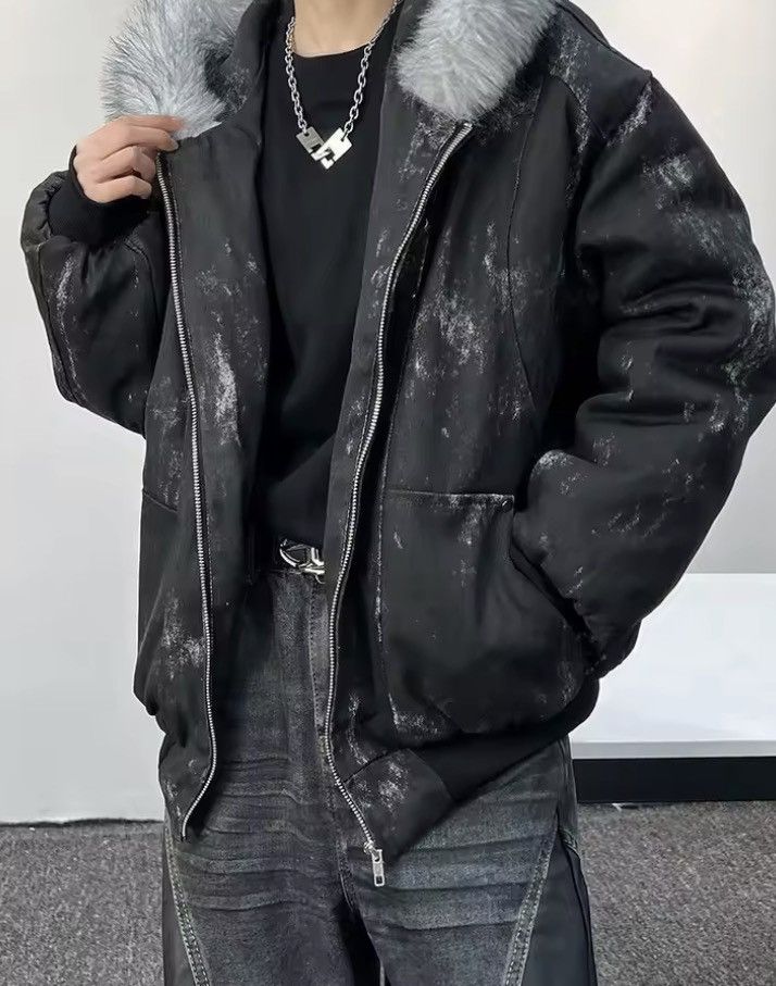 Japanese Brand Distressed Acid-Wash Bomber Jacket - Faux Fur Hood Size US M / EU 48-50 / 2 - 1 Thumbnail