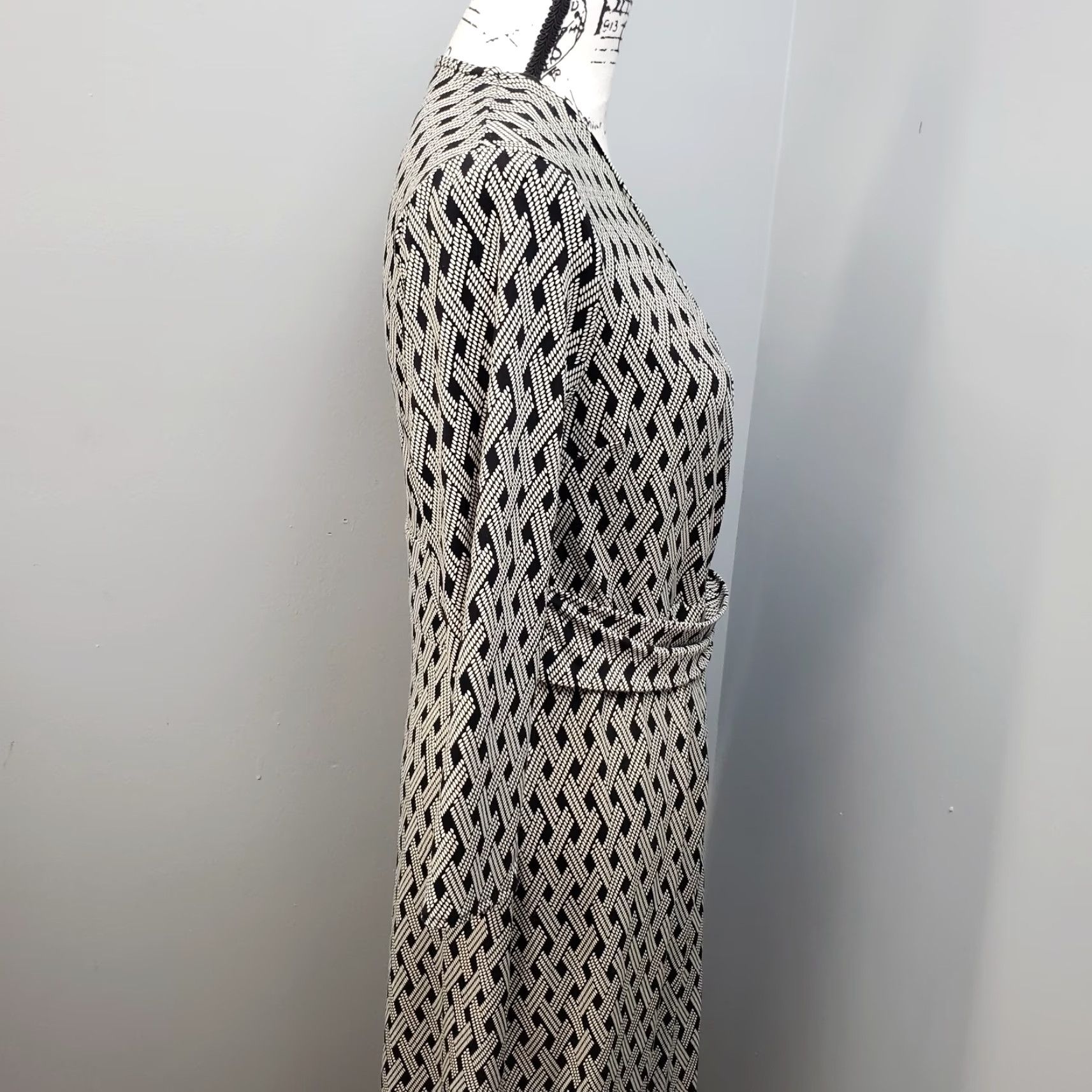 Talbots Talbots Dress Womens M Black White Geometric Print Nylon Faux Wrap Stretch Size M / US 6-8 / IT 42-44 - 5 Thumbnail