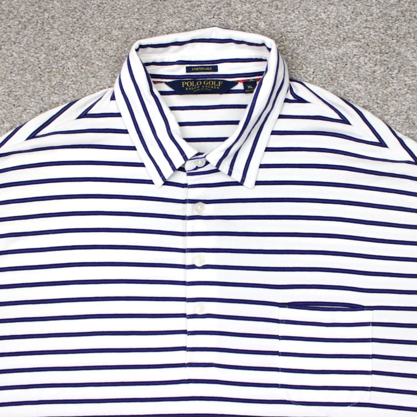 Ralph Lauren Polo Golf Ralph Lauren Polo Shirt Mens XL Blue/White Stretch Lisle PGA Quail Hollow Logo Left Sleeve Size US XL / EU 56 / 4 - 5 Thumbnail
