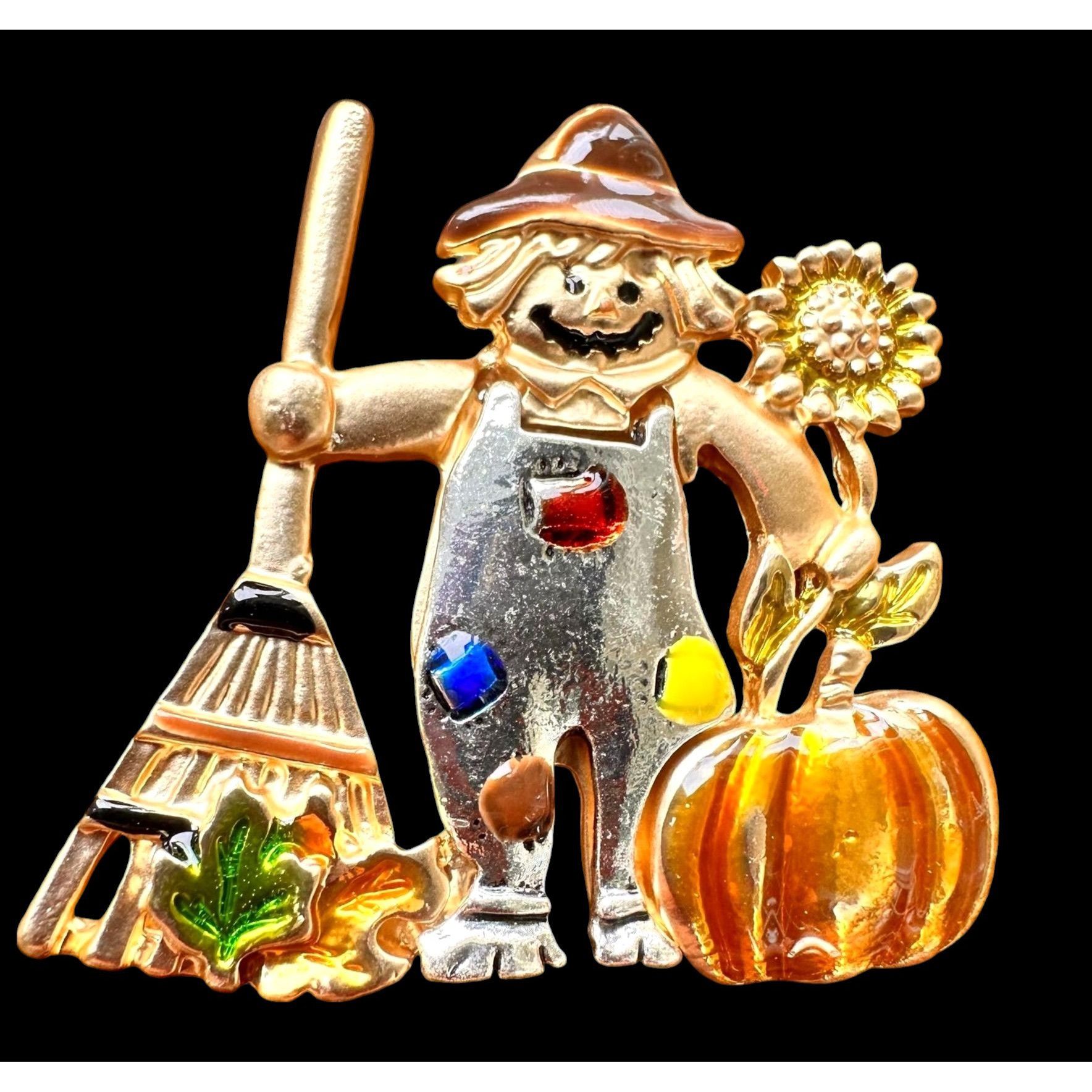 Handmade Scarecrow Brooch Pin New Fall Pumpkin Autumn Leaves Rake Sun Size ONE SIZE - 8 Thumbnail