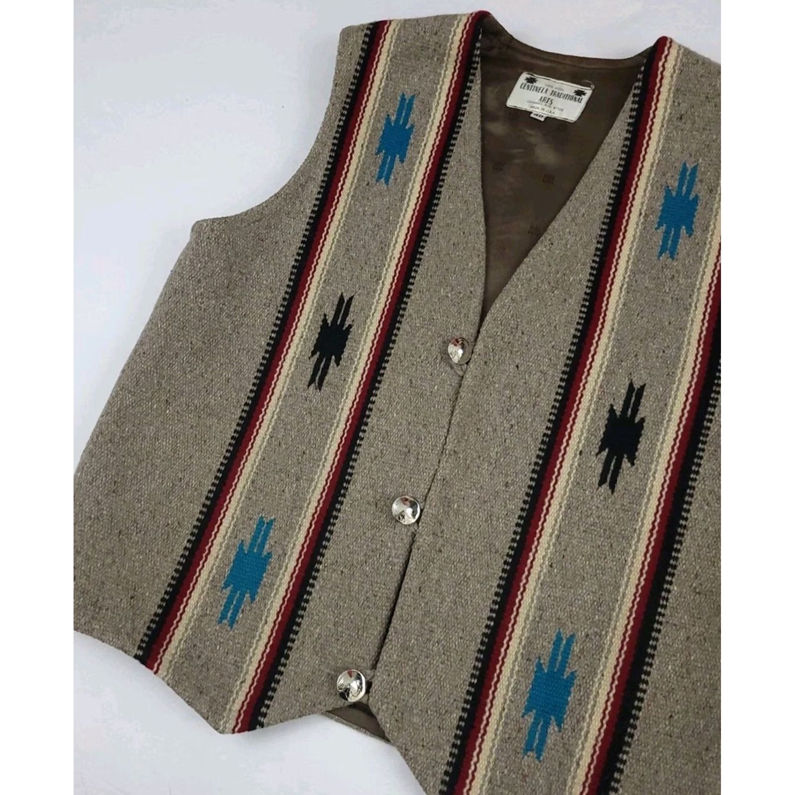 Native VINTAGE Centinela Vest 40 Traditional Arts Chemayo Native Rare USA Lined Wool Size US XXS / EU 40 - 2 Thumbnail
