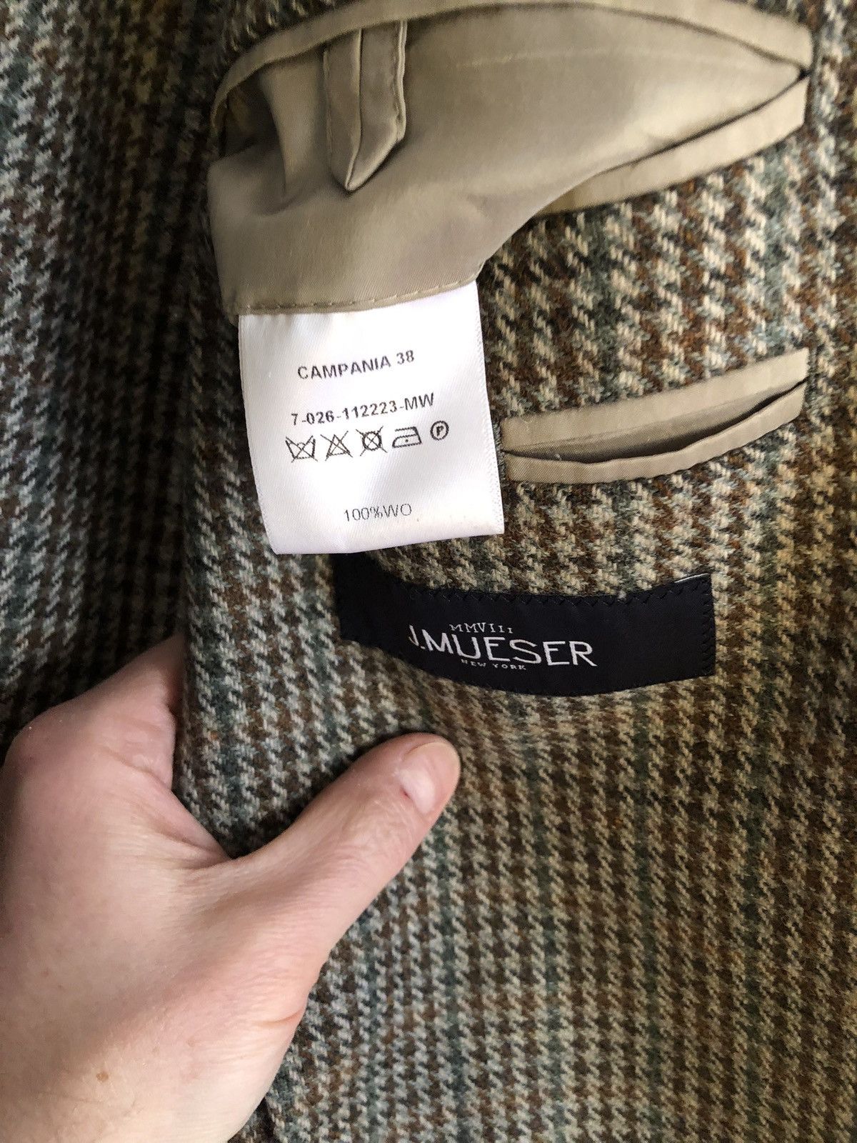 J. Mueser Campania sport jacket in beige-olive-brown houndstooth tweed Size 38R - 8 Thumbnail