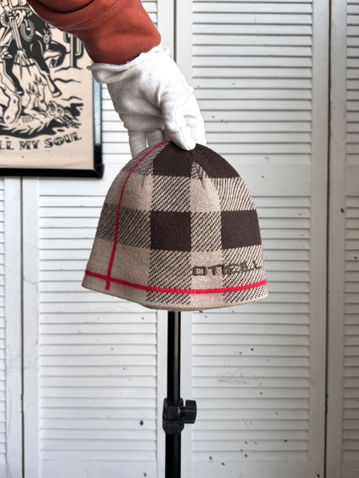 O'Neill Vintage O’Neill Burberry Style Plaid Knit Beanie Hat Ski Y2K Size ONE SIZE - 12 Thumbnail