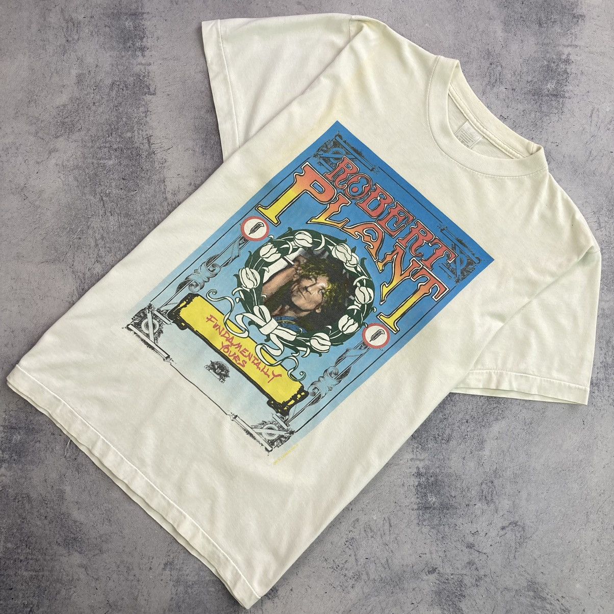 image of Band Tees x Rock T Shirt Vintage Robert Plant Fate Of Nations World Tour Tee 1993 in Dirty White (S