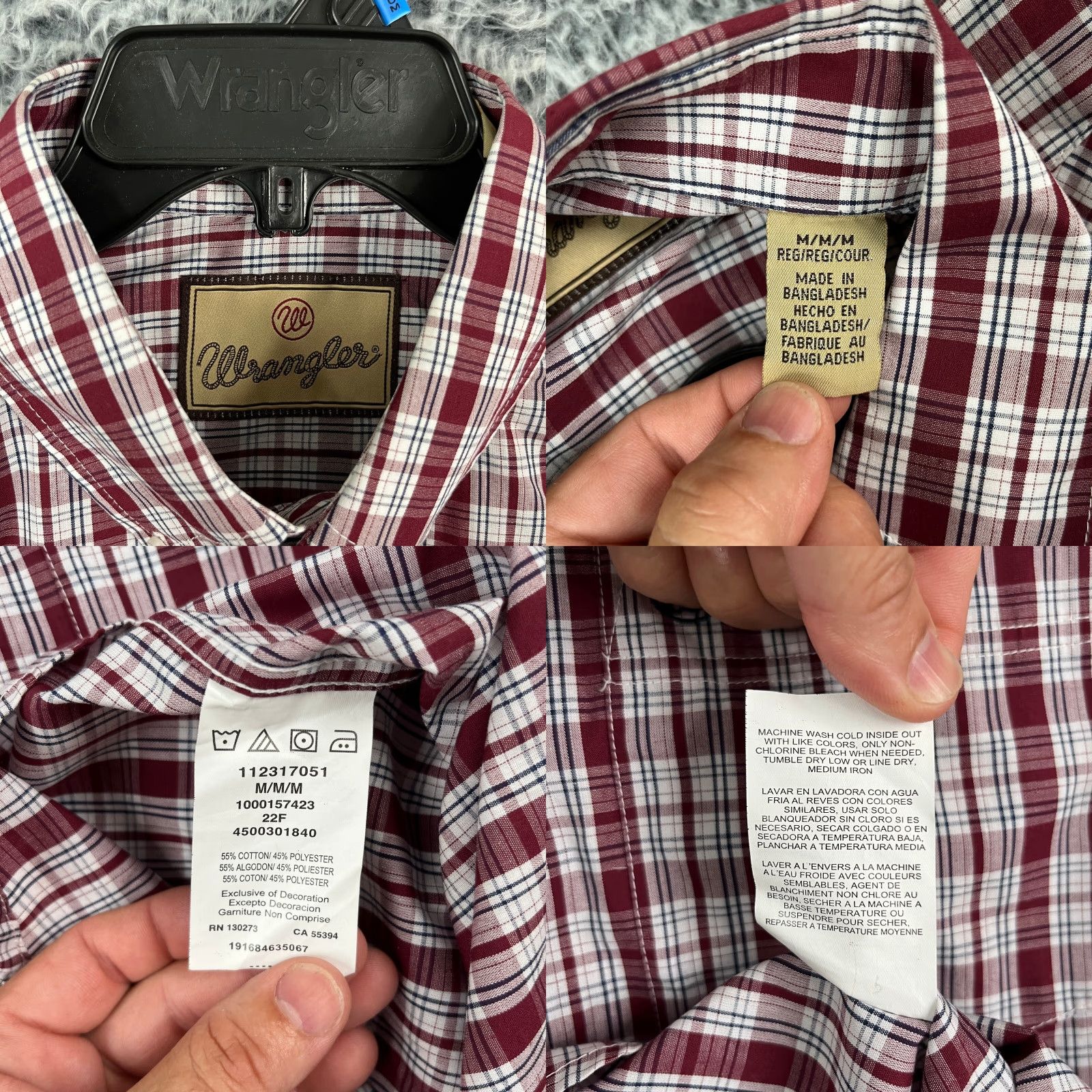 Wrangler Wrangler Shirt Mens Red White Plaid Western Button-Up Casual, Formal, Wedding, Cowboy Theme, M Size US M / EU 48-50 / 2 - 10 Thumbnail