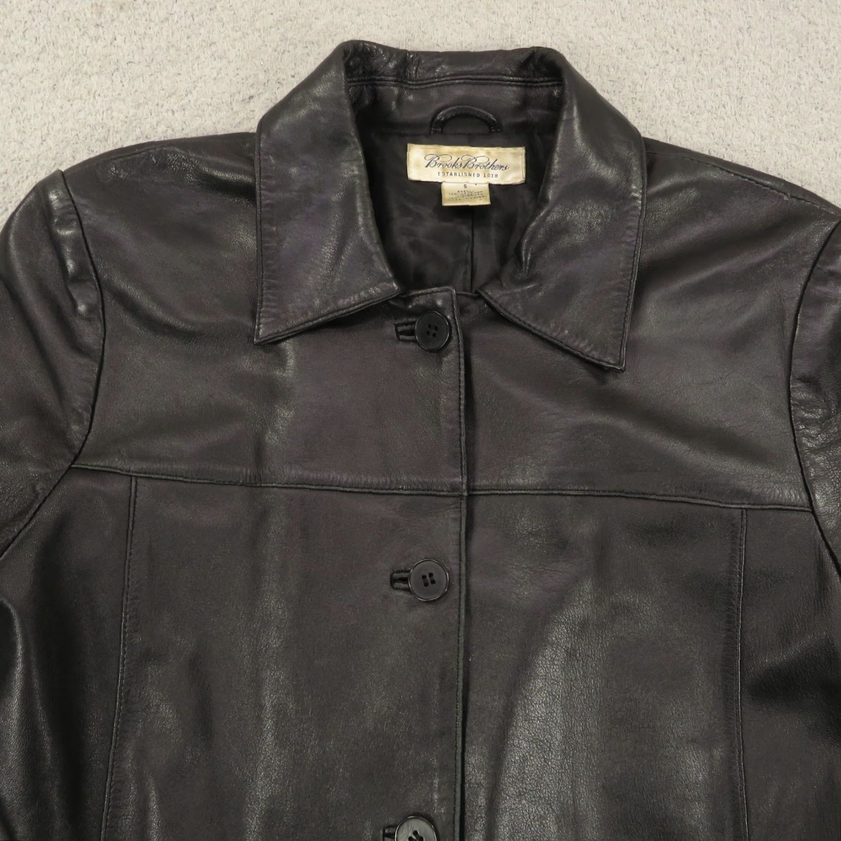 Brooks Brothers Womens Brooks Brothers Leather Jacket Small Five Button Collared Single Breasted Buttoned Size S / US 4 / IT 40 - 4 Thumbnail