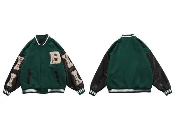 VIBE Skeleton Patchwork Graphic Embroidered Varsity Jacket y2k Size US L / EU 52-54 / 3 - 4 Thumbnail