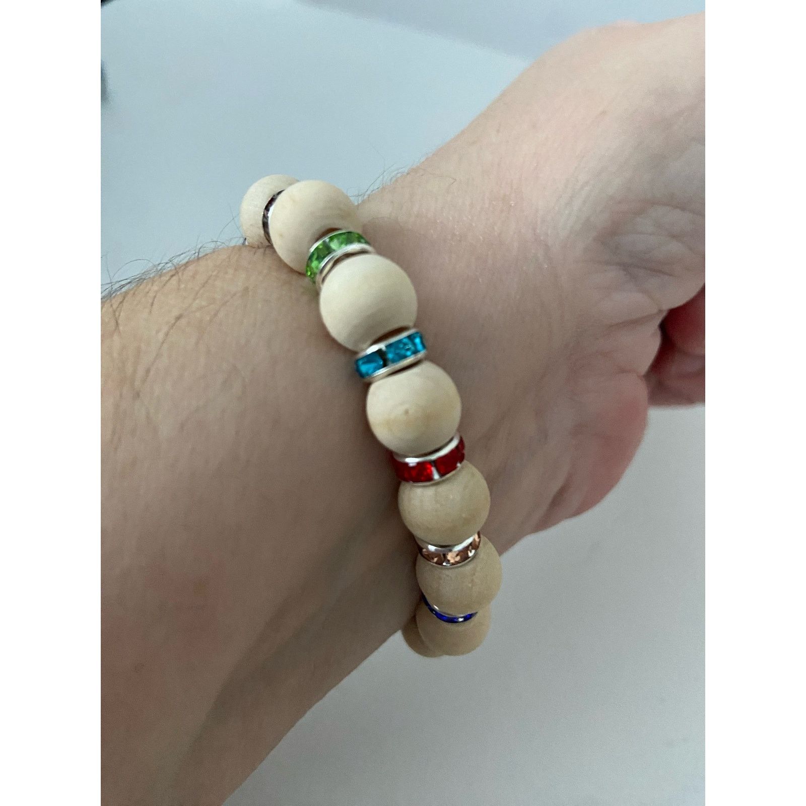 Handmade Handmade wood bead bracelet with rhinestone spacers Size ONE SIZE - 2 Thumbnail