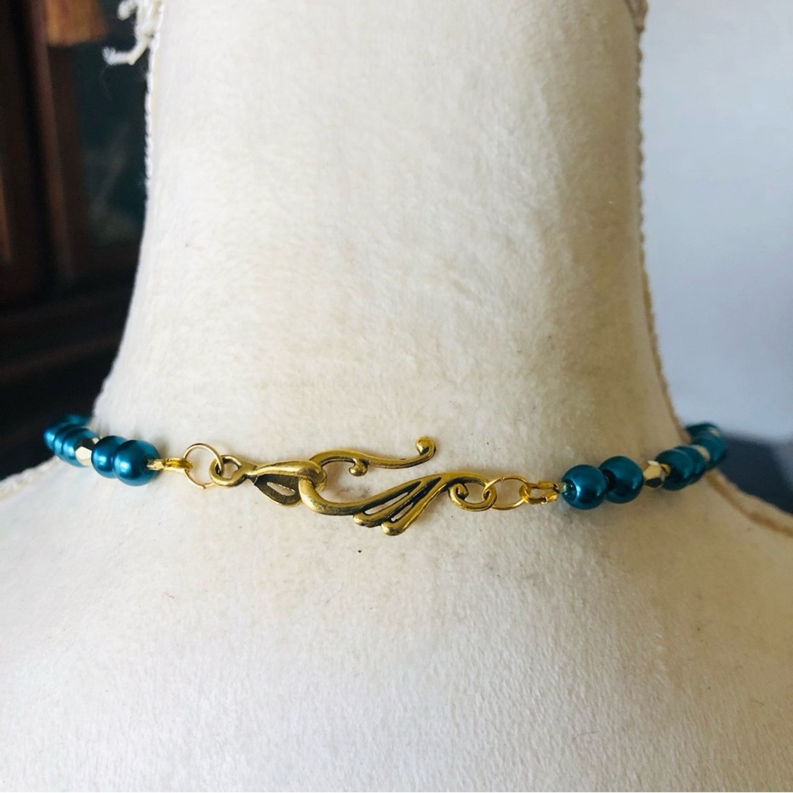 Handmade Handcrafted repurpose cherub peacock stone Pearl necklace Size ONE SIZE - 7 Thumbnail