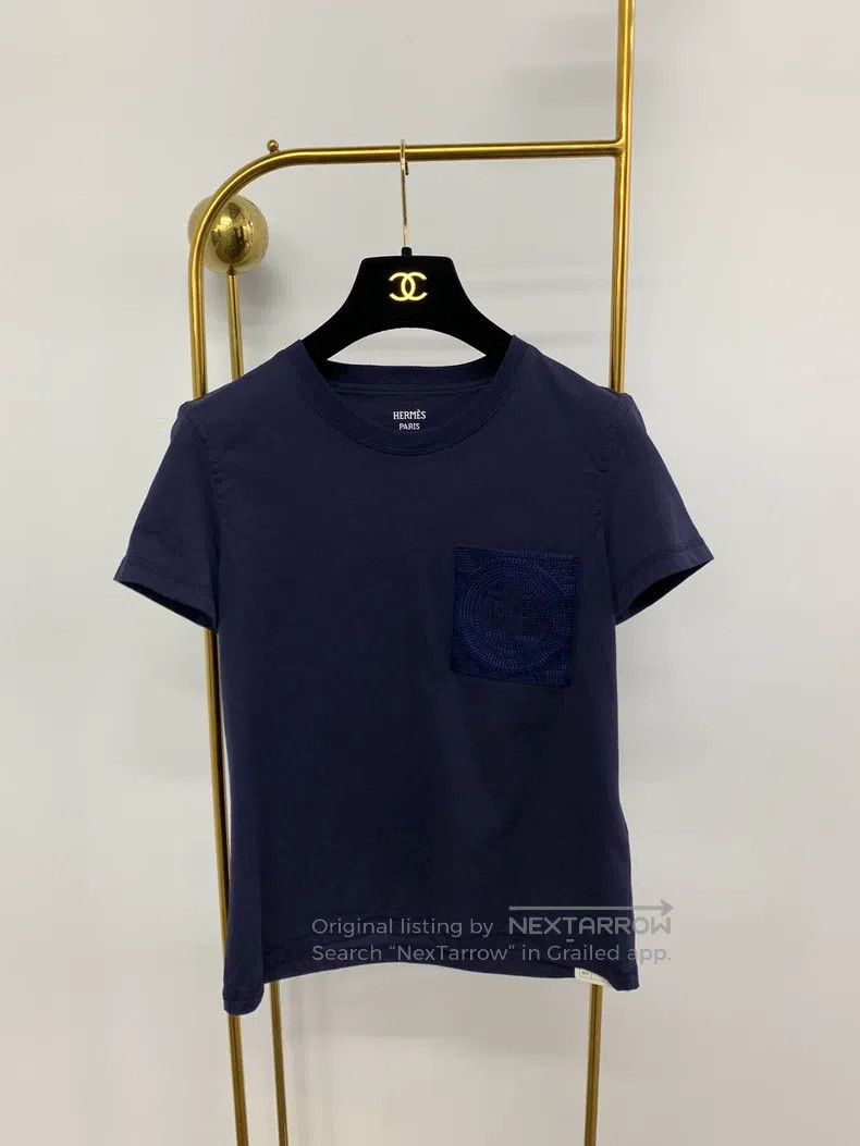 Hermes Hermes Navy blue pocket embroidered short sleeve Size XXS / US 00 / IT 34 - 1 Thumbnail
