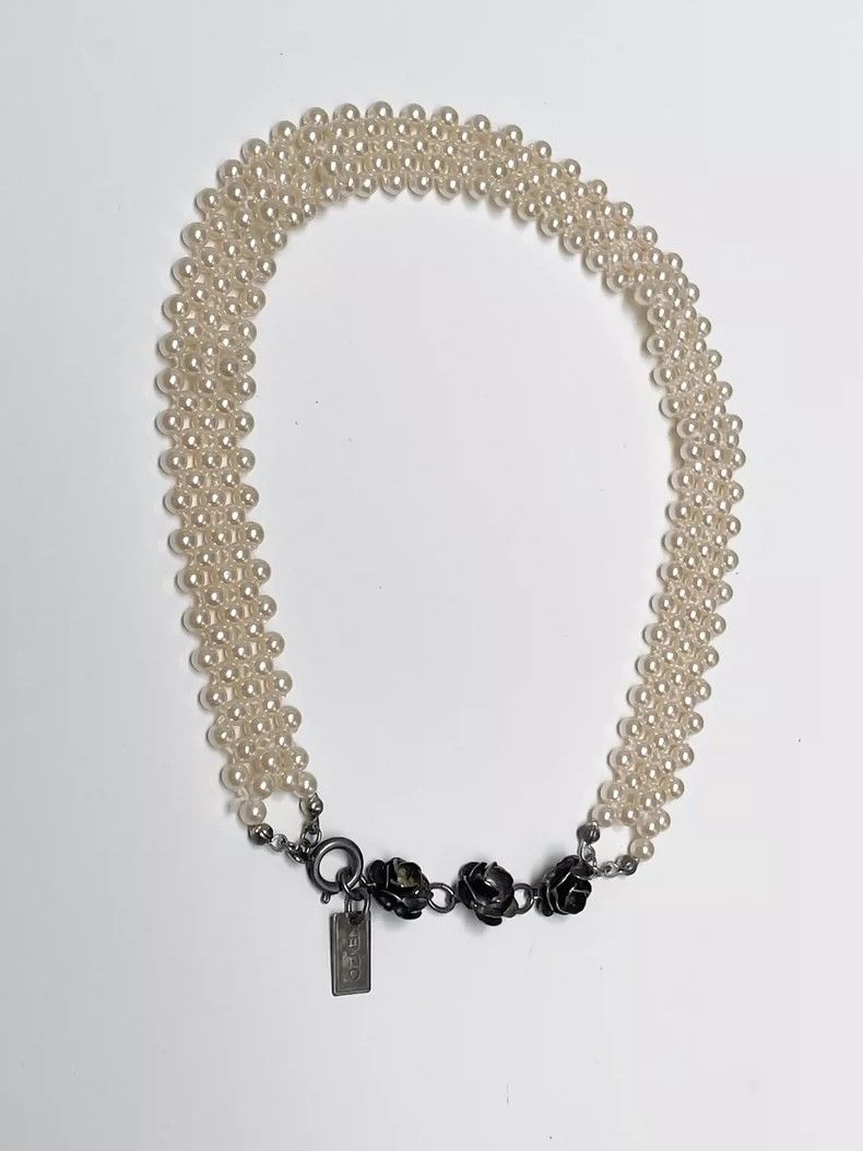 Kenzo Vintage Pearl Choker Necklace with Roses-dmc