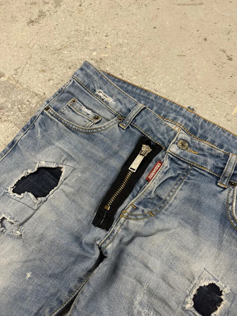 Designer × Dsquared2 × Vintage AW2014 DSquared2 Blue Distressed Patchwork Slim Denim Jeans Size US 31 - 10 Thumbnail