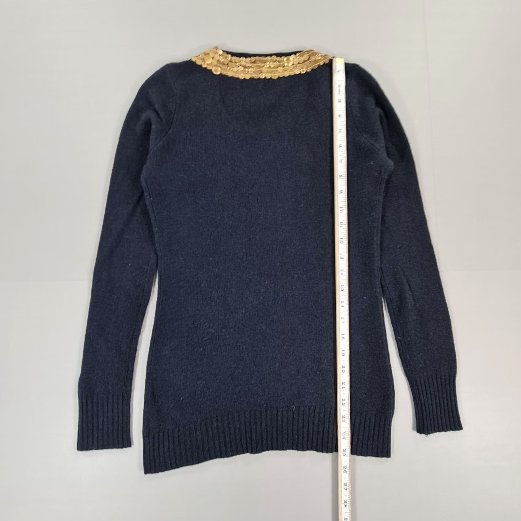 Vintage Christopher Fischef Jumper Womens V-Neck Long Sleeve 100% Cashmere Sequin Pullover Navy Blue S Size S / US 4 / IT 40 - 7 Thumbnail