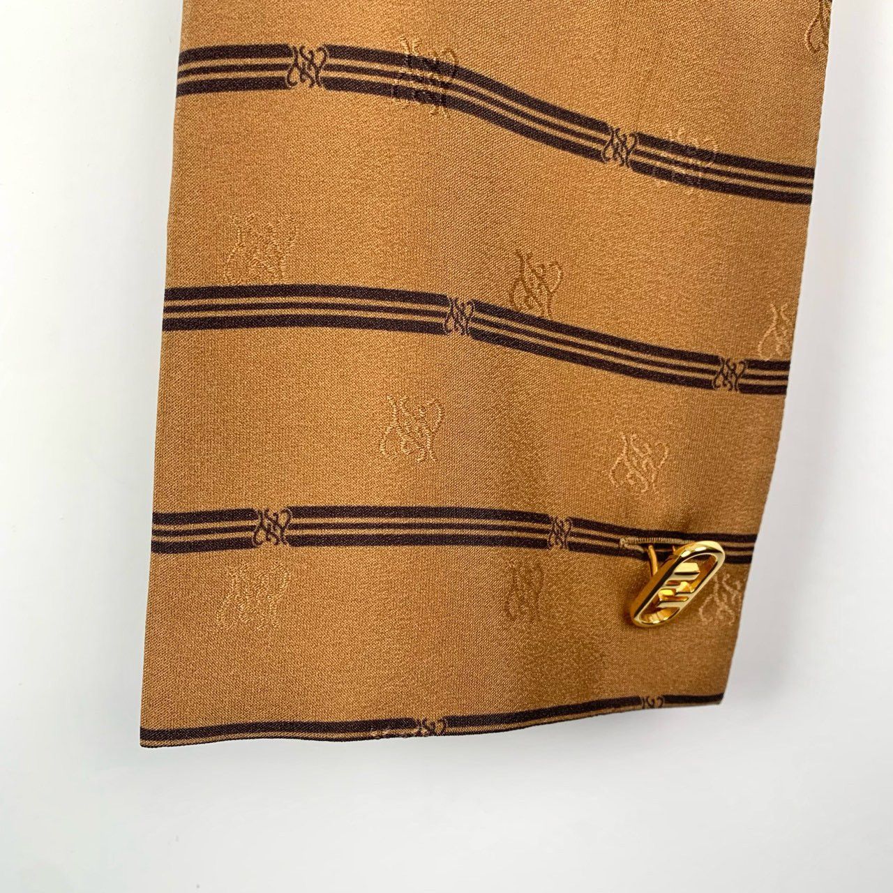 Fendi Fendi Textured Collar Brown Striped Silk Long-Sleeve Shirt Size M / US 6-8 / IT 42-44 - 4 Thumbnail